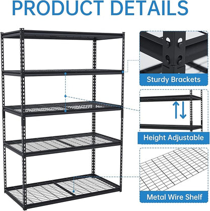 Heavy Duty Storage Shelves 48x24x72 in, 2500Lbs Adjustable Metal Shelving for Garage Organization, Durable Garage Shelving Easy Assemble