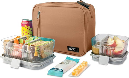 PackIt® Freezable Classic Lunch Box, Almond, Built with EcoFreeze® Technology, Collapsible, Reusable, Zip Closure With Zip Front Pocket and Buckle Handle, Designed for Fresh Lunch On the Go
