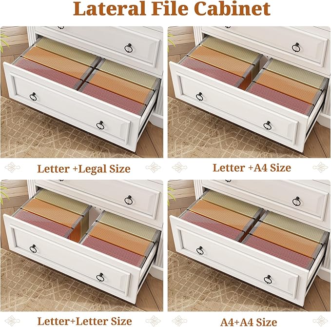Itaar 2 Drawer File Cabinet, Farmhouse Filing Cabinet for Home Office Fits Letter, Legal, A4 Size, Wood Lateral File Cabinet with Printer Stand, Storage Shelf, White