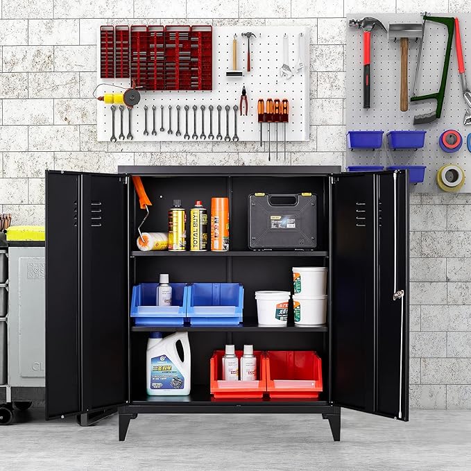 SISESOL Storage Cabinet with Doors and Shelves,40" Metal Storage Cabinet with Lock Door Adjustable Shelf,Office Storage Cabinets,Garage Tool Cabinets for Home,Office,School,Kitchen