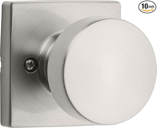Kwikset Pismo Dummy Door Knob, Single Sided Handle for Closets, French Double Doors, and Pantry, Satin Nickel Non-Turning Interior Push/Pull Door Knob, with Microban Protection, Square Rose