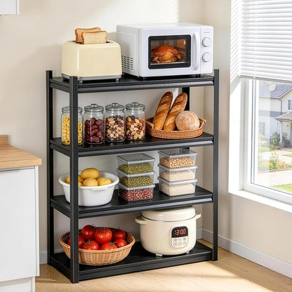 Kitchen Storage Shelves, 44''H*16''W Microwave Stand, Adjustable Metal Shelving, 1600LBS Bakers Rack, Black Kitchen Shelf, 4-Tier Shelving Unit for Bathroom, Pantry, Laundry, Closet, Garage