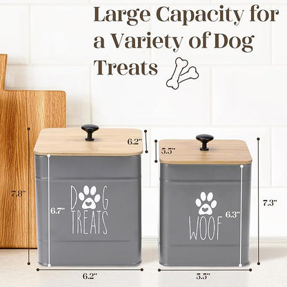 PERFNIQUE Dog Treat Container, Airtight Dog Treat Jar Set of 2, Dog Cookie Jar for kitchen Counter, Pet Treat Container, Dog Treat Canister and Storage, 7.8x6.2 & 7.3x5.5(Grey)