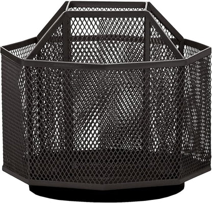Annova Mesh Desk Organizer Rotate with 5 Compartments Spinning Tidy Candy/Pen Holder Office, Art Supply, Storage, Classroom, Home (Black)