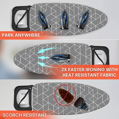Xabitat Extra Wide Ironing Board 60" X 20" with Wheels & Wall Mount Hanger | Full Metal Iron Board | Built in Iron Caddy | Heat & Scorch Resistant Cover| Heavy Duty | Wide Leg