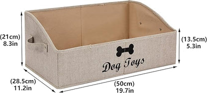 Geyecete dog toy basket Large dog toy bin dog toy box storage box - Foldable Fabric Trapezoid Organizer Boxes with Handle, Collapsible Basket for Dog Toys (KhakiStripe-DOG)