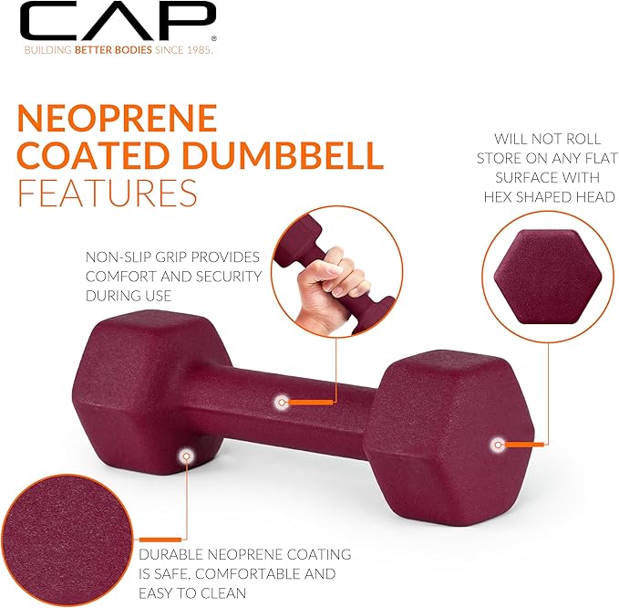 CAP Barbell 100 LB Set of Neoprene Dumbbells with Rack Color Series | 5, 8, 10, 12 and 15 LB pairs