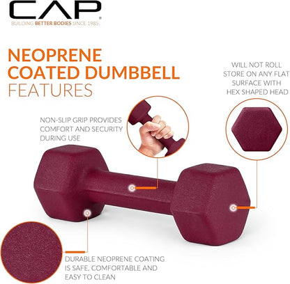 CAP Barbell 100 LB Set of Neoprene Dumbbells with Rack Color Series | 5, 8, 10, 12 and 15 LB pairs