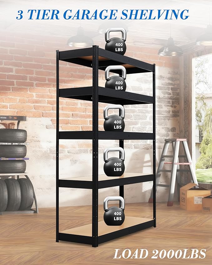 Garage Storage Shelves,36x24x72 Heavy Duty Garage Shelving Metal Adjustable Garage Shelves,5-Tier Adjustable Shelving Units,Loads 2000 LBS,Metal Storage Utility Racks for Warehouse,Pantry, Basement