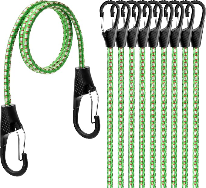 HORUSDY 10-Piece Heavy Duty Bungee Cords with Metal Hooks, 40” Elastic Bungee Straps for Outdoor, Camping, Garage Storage, and Kayaking