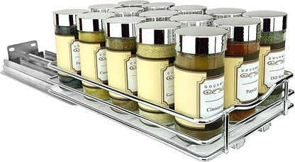 LYNK PROFESSIONAL® Pull Out Spice Rack Organizer for Inside Kitchen Cabinets - 6-3/8 inch Wide - Slide Out Drawer – Chrome Sliding Spice Organization for cabinet - Spice Racks - 1 Tier