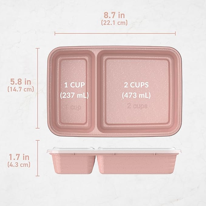 Bentgo Prep - 20-Piece 2-Compartment Reusable Meal Prep Containers with Lids, PFAS & BPA Free Materials, Durable, Microwave, Freezer, & Dishwasher Safe To Go Food Storage (Sweet Pea Glitter)