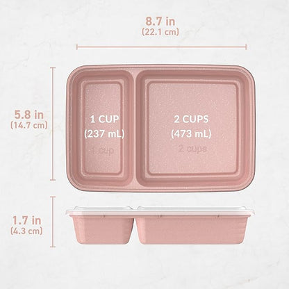 Bentgo Prep - 20-Piece 2-Compartment Reusable Meal Prep Containers with Lids, PFAS & BPA Free Materials, Durable, Microwave, Freezer, & Dishwasher Safe To Go Food Storage (Sweet Pea Glitter)