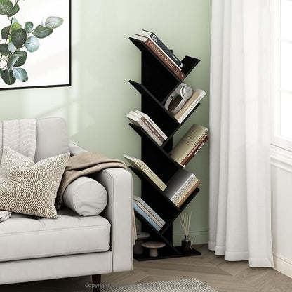 Furinno TREE Book Shelf, 9-Tier Bookshelf, Tree Bookcase with Angled Open Shelf, 8.4" x 15.7" x 50.9", for Room Decor, for Living Room, Bedroom, Home Office, Espresso
