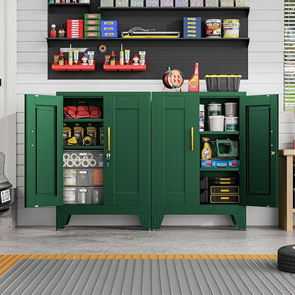 Green Sideboard Buffet Cabient, 35.83" Steel Kitchen Pantry Storage Cabinet with 2 Doors and 2 Adjustable Shelves, Bathroom Floor Storage, Freestanding Cupboard for Office/Kitchen/Home
