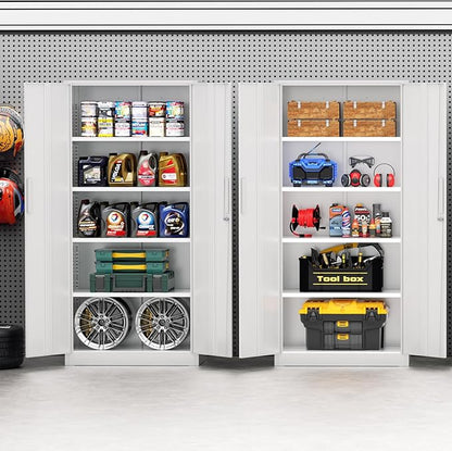 72” Metal Storage Cabinet, Lockable File Cabinets with 2 Doors and 4 Adjustable Shelves, Steel Tool Cabinets with Lock for Office, Home, Gym, White-Small