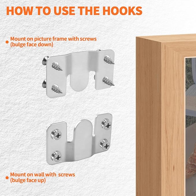 4 Pairs Stainless Steel Flush Mount Bracket, Interlocking Heavy Duty Photo Frame Hook, Interlocking Furniture Connector for Hanging Headboards Large Picture Display Wall Mount Hardware