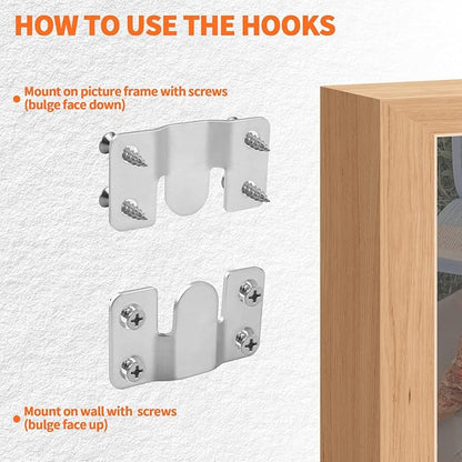 4 Pairs Stainless Steel Flush Mount Bracket, Interlocking Heavy Duty Photo Frame Hook, Interlocking Furniture Connector for Hanging Headboards Large Picture Display Wall Mount Hardware