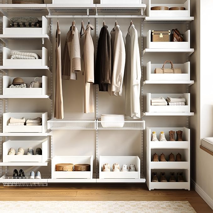 4-Tier Stackable Closet Organizer and Storage Stackable Shelves – Heavy-Duty Darwers Wood & Metal, Easy Assembly, Space-Saving Vertical Storage for Bedroom, Closet, Patent Design