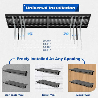 YOLENY 2-Pack 1.64x4FT Adjustable Garage Wall Shelving, 500lbs Load Capacity Heavy Duty Wall Mount Storage Shelf, Metal Floating Shelves Organizer for Workshop, Garage Storage Rack with Hooks