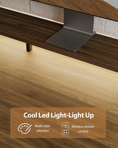 Electric Height Adjustable Standing Desk with Power Outlet and LED Light Strip, Sit to Stand, Ergonomic 48x24" Rising Desk with Memory Presets, Home Office Workstation, Computer Gaming Table, Walnut