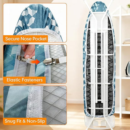 Ironing Board Cover and Pad, 18x49 Extra Wide Thick Iron Padding, Scorch & Stain Resistant Ironing Board Cover, Heavy Duty Iron Board Padded with Adjustable Fasteners Durable Elastic Edge,Aqua Blue