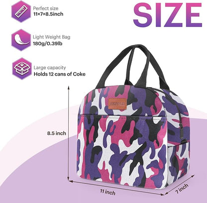 Lunch Bag for Women & Men Adult Insulated Lunch Box, Small Leakproof Cooler Food Lunch Containers Reusable High Capacity Lunch Tote Bags for Work, Travel, Outdoor (Purple Camo)