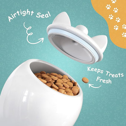 Barnyard Designs Cat Treat Container – Airtight Ceramic Treat Jar with Lid, Large White Pet Treat Canister for Kitchen Counter (Cat)