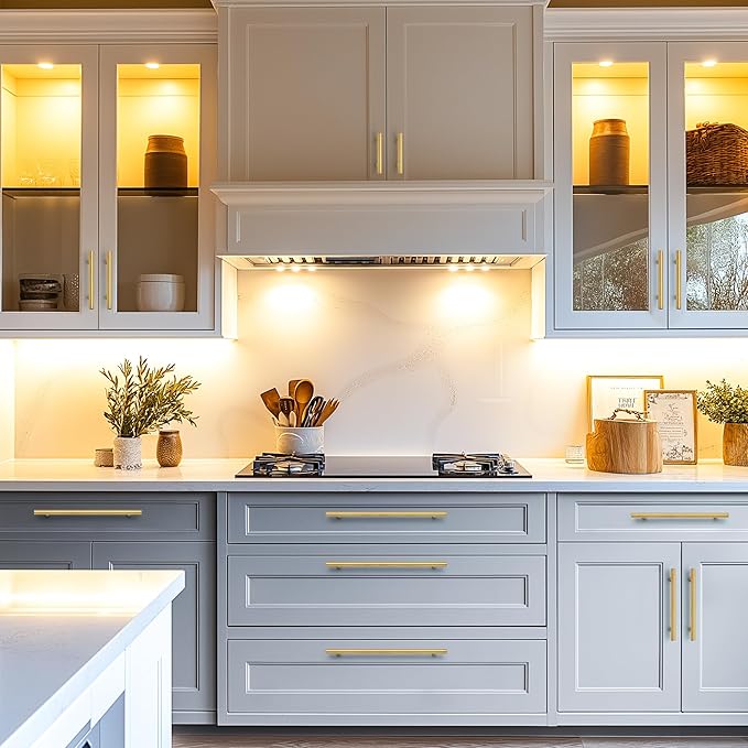 JOY DECOR 30 Pack Cabinet Handles, Gold Cabinet Pulls, 7-1/2 in Hole Center Kitchen Cabinet Handles, Stainless Steel T Bar Handles for Dresser Drawers