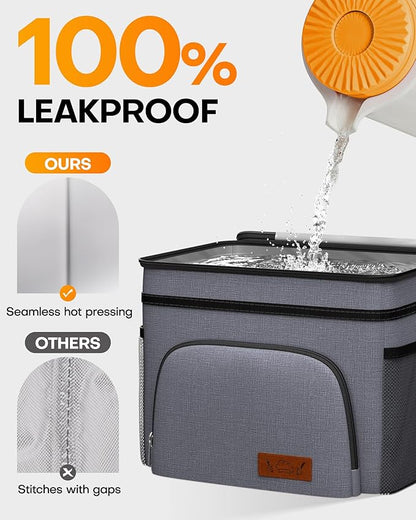 HOTOR Insulated Lunch Box for Men & Women - Leak-Proof Cooler Lunch Bag with 4 Pockets, Adjustable Strap, Ideal for Work, Picnic, Travel - Medium, Light Grey,10.2"×6.9"×8.5"