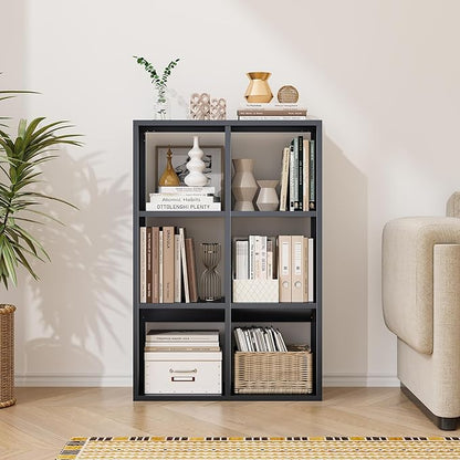 6-Cube Storage Organizer, Modern Cube Shelf, 3 Tier Bookshelf Storage Unit, Open Cubicle Bookcase for Living Room, Bedroom, Entrance Hall, Entryway