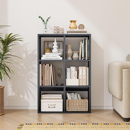 6-Cube Storage Organizer, Modern Cube Shelf, 3 Tier Bookshelf Storage Unit, Open Cubicle Bookcase for Living Room, Bedroom, Entrance Hall, Entryway