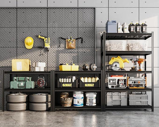 36" W: Father&I 5-Shelf-Rack Industrial Heavy-Dudy Adjustable Metal Garage/Kitchen Storage Shelving Stand Shelves Unit/System Organizer for Basement/Closet/Pantry, 72" H*36W *16" D, Black