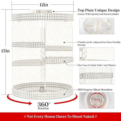 Large Makeup Organizer 360 Degree Rotating, Makeup Storage Organizer, Cosmetic Organizer Gold, 7 Layers Large Capacity Cosmetic Storage, Fits Makeup Brushes, Lipsticks, Bathroom, Gold