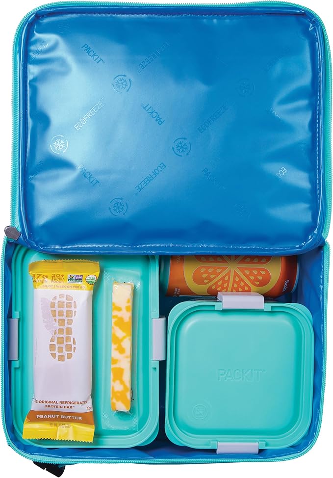 PackIt® Freezable Classic Lunch Box, Happy Clouds, Built with EcoFreeze® Technology, Fully Freezable, Collapsible, Reusable, With Zip Front Pocket and Buckle Handle, Designed for Fresh Lunch On the Go