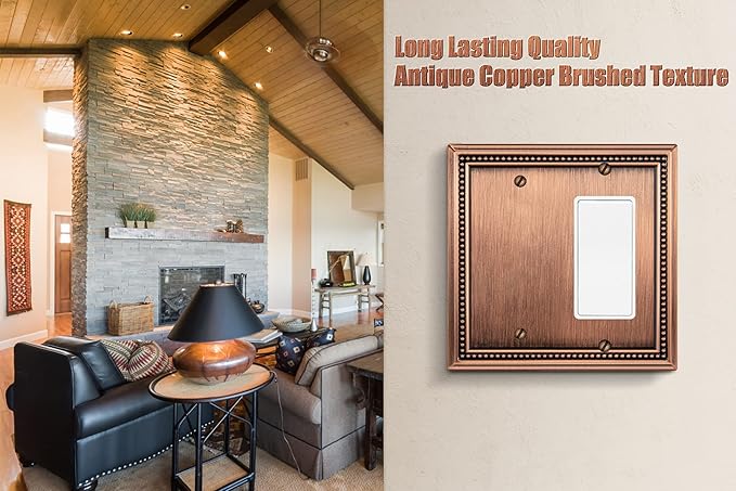 Henne Bery Sunken Pearls Heavy Duty Decorative Wall Plate Switch Plate Outlet Cover (Blank/Decorator, Antique Copper)