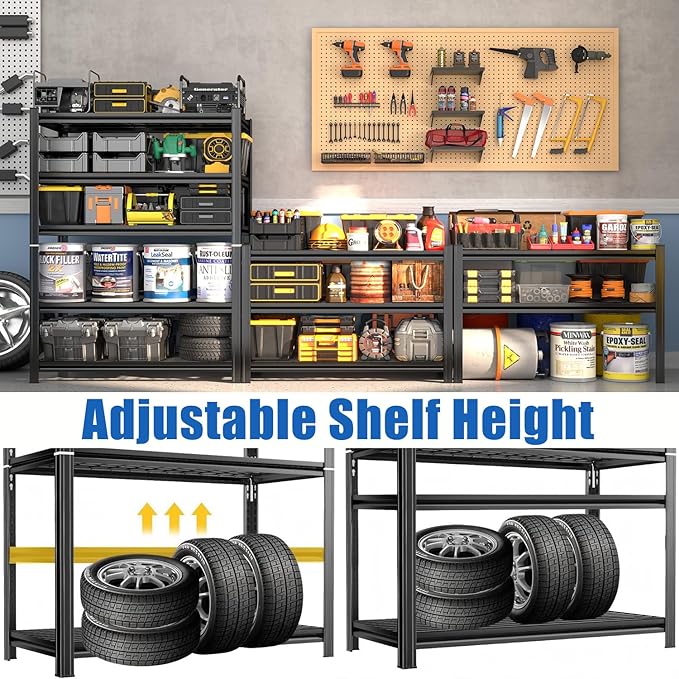 48" W*24" D Garage Shelving 5-Tier Wire Metal Shelving Unit 2500 lbs Storage Shelves Adjustable Heavy Duty Steel Shelf for Warehouse Kitchen Pantry Basement, Black, 71.2" H