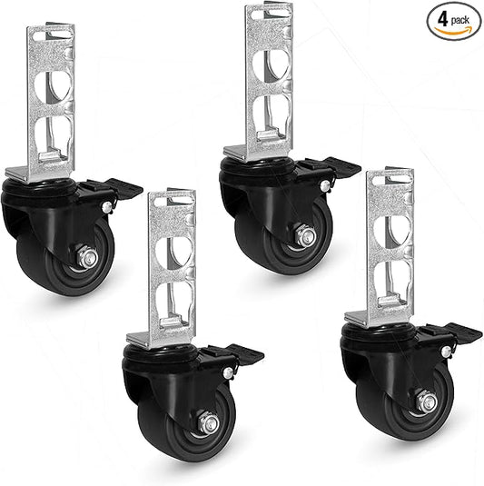 Iron Forge Tools Rolling Storage Rack Caster Wheels Heavy Duty - Set of 4 Locking Caster 3 Inch 1360 lb. Capacity for Boltless Self Locking Shelving Racks, Nylon and Steel Ball Bearing Wheels