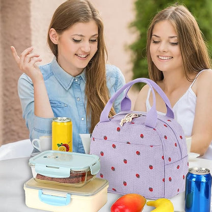 Bluboon Lunch Bag for Women Men Cute Corduroy Lunch Tote Bags Reusable Insulated Lunch Box Large Capacity Reusable Insulated Cooler for Work Picnic or Travel