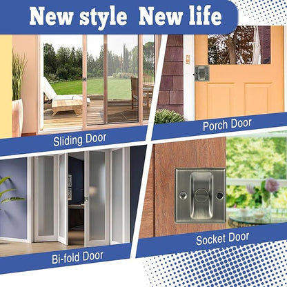 HOMOTEK Privacy Sliding Door Lock with Pull - Replace Old Or Damaged Pocket Door Locks Hardware Quickly and Easily, 2-3/4”x2-1/2”, for 1-3/8” Thickness Door, Antique Brass