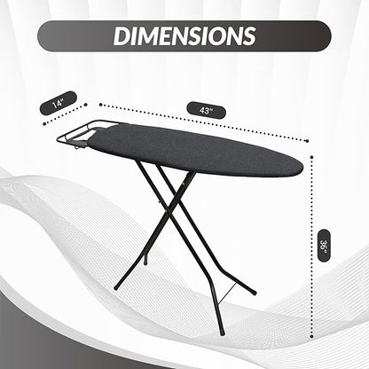 2026 Enhanced Ironing Board, Folding Iron Board with Retractable Iron Rest& Hook, 7-Level Height Adjustable Ironing Table with Thermo-Reflective Surface &10mm Thicken Pad, 43"x14"x36"