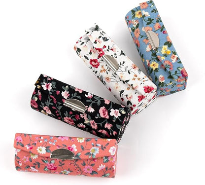 AUEAR, 4 Pack Floral Lipstick Case with Mirror for Purse Travel Holder (Small Flower Pattern)