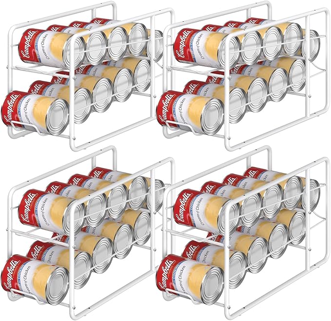 MOOACE Can Organizer for for Pantry, Stackable Soda Can Dispenser Canned Food Storage, Kitchen Cabinet Fridge Beverage Cans Holder, 4 Pack, White
