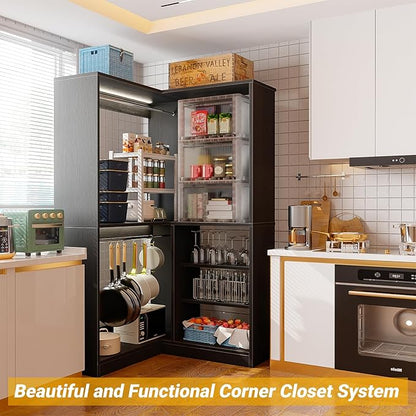 Unikito Corner Closet System, 36” Large Freestanding Closet Organizer Tower with 2 Hanging Rods and Storage Shelves, Sturdy Walk in Closet Kits for Bedroom and Entryway, 36" W x 36" D x 80" H, Black