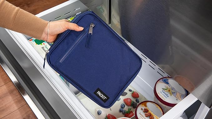 PackIt® Freezable Classic Lunch Box, True Blue, Built with EcoFreeze® Technology, Collapsible, Reusable, Zip Closure With Front Pocket and Buckle Handle, For Work Lunches and Fresh Lunch On the Go