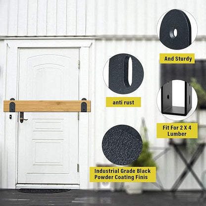 U Bracket, Door Security Bar, Heavy Duty Steel Door Bracket for 2x4 Lumber (6 Pack, Black, Wall Mount)