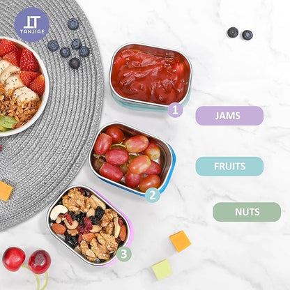Snack Pro - Small (1 CUP) Stainless Steel Snack Containers for Kids | Easy Open Leak Proof Food Containers with Silicone Lids - Perfect Metal Toddler Lunch Box for Daycare and School (8oz*3)
