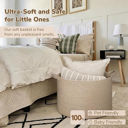 INDRESSME XXXLarge Blanket Basket for Living Room 21.7" x 21.7" x 13.8"-Storage Basket with Handle for Organizing Toy Pillows Woven Wicker Laundry Basket Stuffed Animal Toy Storage for Play Room