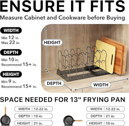 Simple Houseware Expandable Pan Organizer Rack, 10 Adjustable Compartments, Black - Kitchen Cabinet Organizer for Pots, Pans, Lids & Bakeware - Pantry & Countertop Storage