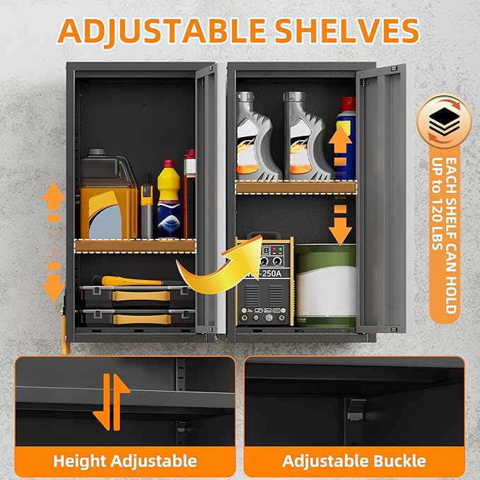 Metal Garage Wall Cabinet with 1 Door, 13.78'' Wide Wall Mounted Tool Cabinets for Garage, Basement, Warehouse, Kitchen, Bathroom, Home Office, Black, Assembly Required